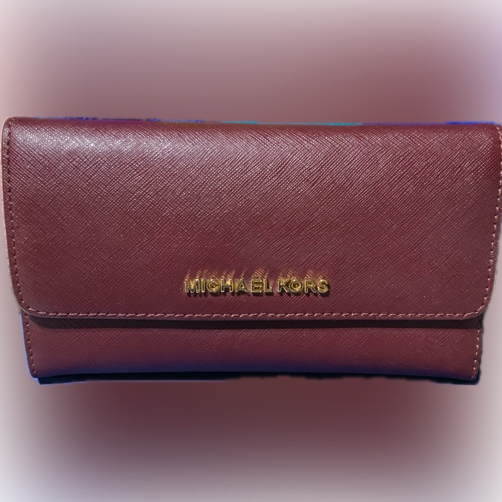 Michael Kors Jet Set Saffiano Leather Envelope Long Wallet Burgundy